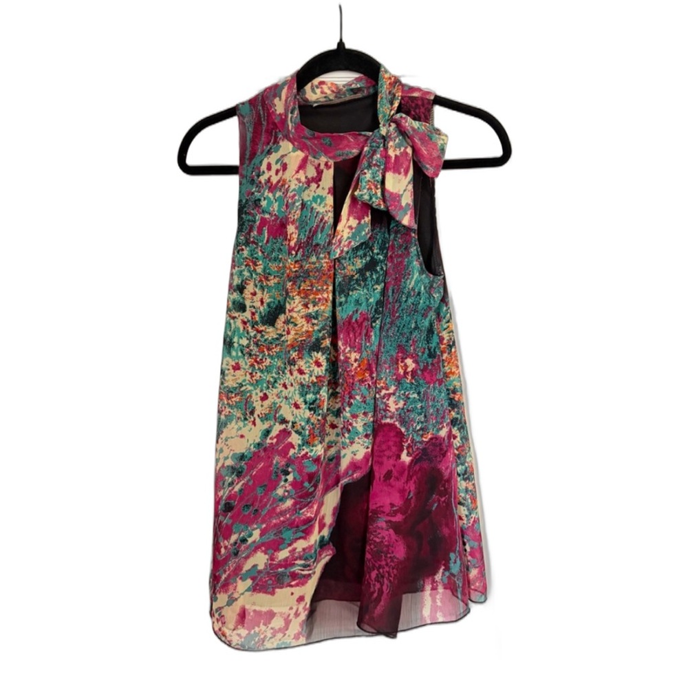 MIUSE Pink Print Floral Sleeveless Tie Top
